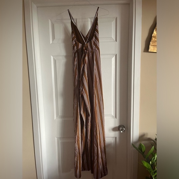 Pin Stripe wide leg Romper Jumpsuit Brown Pant Spaghetti Strap NEW Boho NwT Flow - Picture 4 of 10